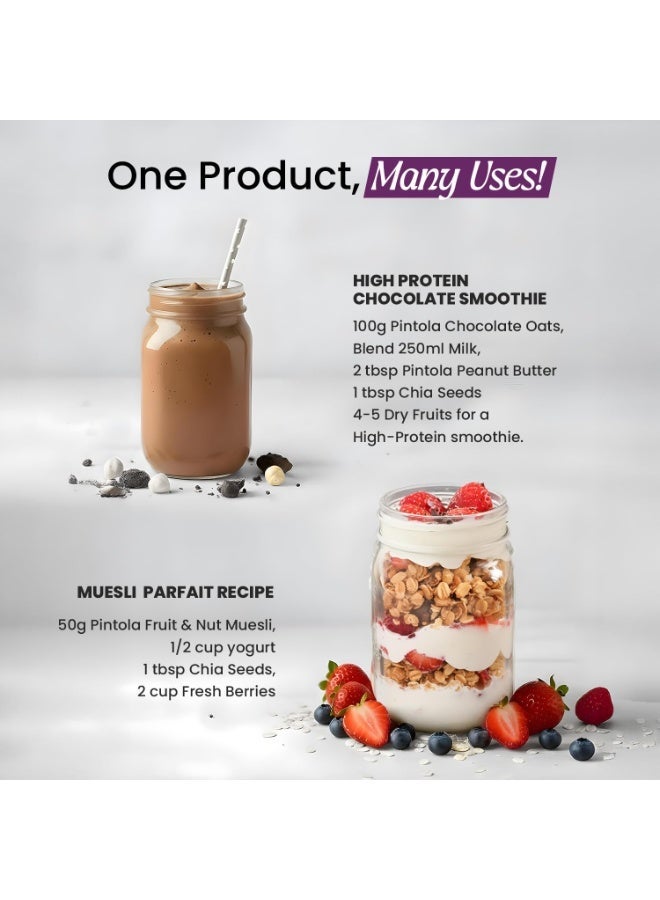 PINTOLA 24G Protein Added Muesli, Fruit & Nut 400g | 0% Refined Sugar | Gluten Free | Power of 5 Wholegrains | 22% Fruits, Nuts & Seeds | With Strawberries, Cranberries & Raisins | Sweetened with Organic Jaggery & Dates | Perfect Breakfast - Image 5